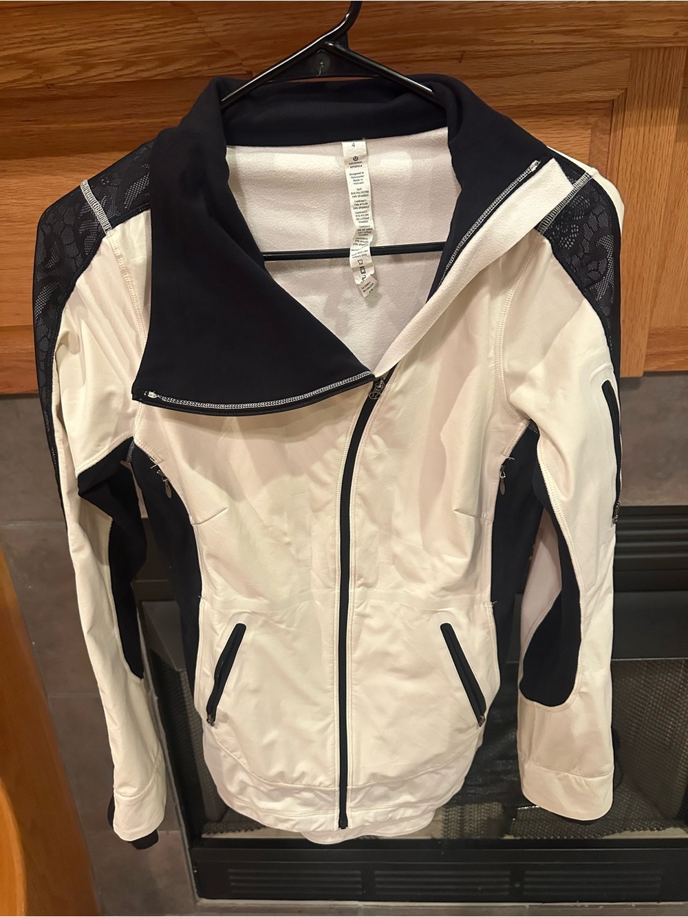 Lululemon Cream and Black Asymmetrical Zip-Up Jacket With Reflective Details